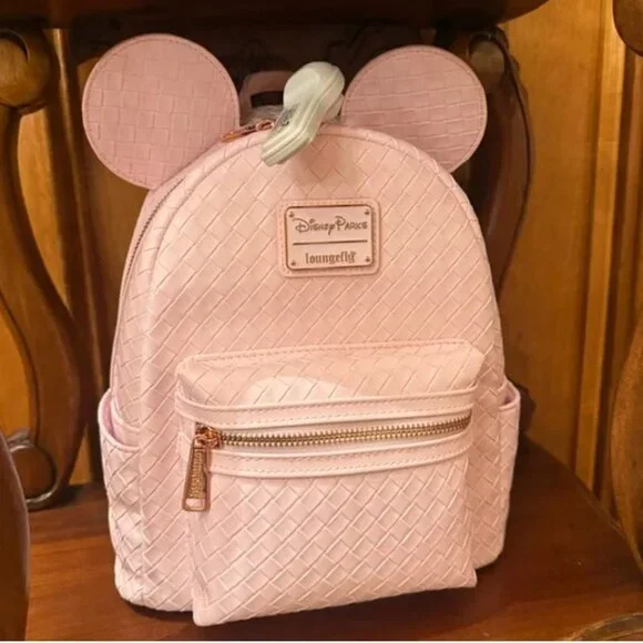 NWT! Loungefly x Disney Parks Exclusive Mickey Mouse Pink Woven Backpack - Picture 2 of 2